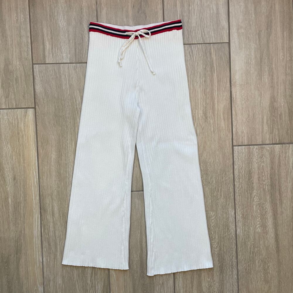Emory Park Ribbed Lounge Pants Womens Small Ivory Wide Leg Casual Cozy